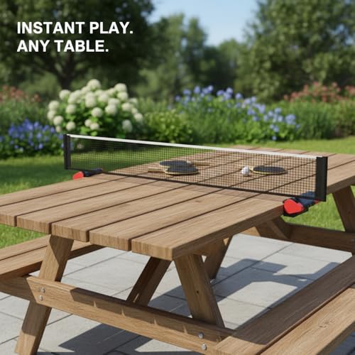 Retractable Table Tennis Net Set, Portable Clip-On Ping Pong Net for Flat Surfaces, Tool-Free Setup with Durable PP Construction - color: Black