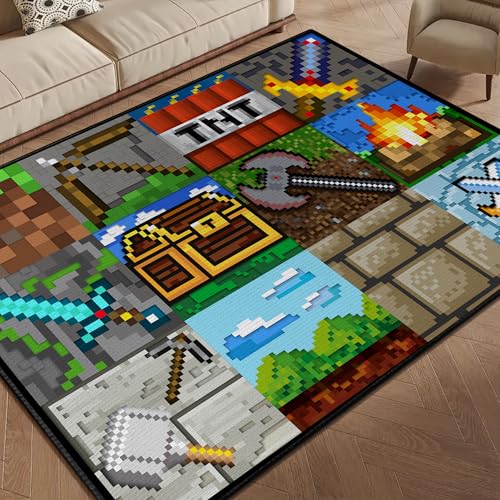 Cool Game Rug for Boys Room, 59"x39" Funny Gamer Rug for Bedroom, Gaming Carpet Pixel Block Play Mat for Living Room Playroom Game Decoration Floor Mats - color: Pixel Block01, size: 3'3"x 5'