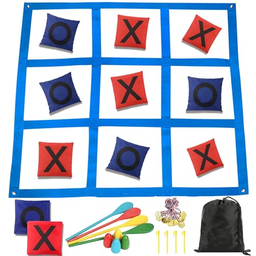 Giant Tic Tac Toe Bean Bag Toss Outdoor Games for Kids Adults Family-4X4FT Large Lawn Yard Carnival Field Day Games, Beach Backyard Camping Outside Family Reunion - size: Tic Tac Toe -Egg Spoon