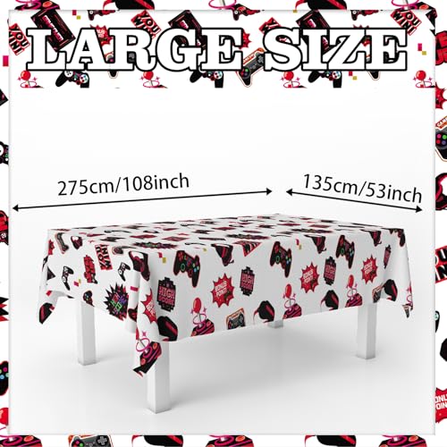 Red Video Game Party Tablecloth Gamer Birthday Party Supplies Level Up Decorations High Score Video Gaming Theme Table Cover for Dining Banquet Fiesta Picnic Anniversary Wedding Party Decorations - size: 157