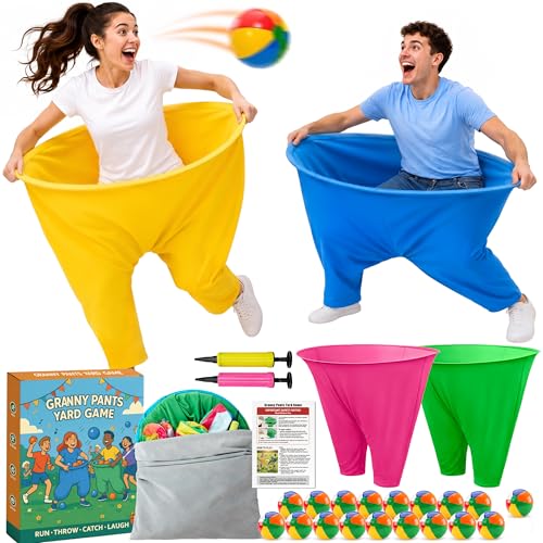 Granny Pants Yard Game for Adults and Kids, Big Pants Ball Catch Game with 2 Giant Pants, Balls, Pumps & Storage Bag, Outdoor Tossing Games for Birthday Party, Backyard Party, Family Reunion - size: Large for Adults-4PCS