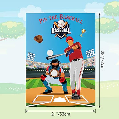 PLULON Pin The Baseball Party Game for Kids Pin The Baseball on The Glove and Bat Large Poster with Stickers for Boys Girls Birthday Party Wall Decorations Classroom Activities - style: Baseball