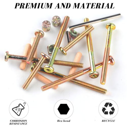 M6x40/50/60/70/80mm Crib Screws Assortment 20-Set Wooden Double beds Hardware Replacement Kit,Bolts & Barrel Nuts & Wooden Dowels, Hex Socket Head Cap Screws Nuts for Headboards Furniture