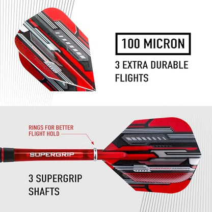 Harrows Ace Rubber Brass Steel Tip Darts Set Available in 20g, 22g, 24g & 26g - Includes Supergrip Shafts, Micron Marathon Flights & Convenient Travel Case - size: 20 g