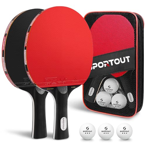 Sportout Ping Pong Paddles Sets-Portable Table Tennis Paddle with Balls, Storage Case Premium Table Tennis Racket for Indoor & Outdoor Games - color: Black