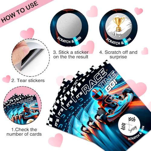 50 Pcs It's Race Time Go Scratch off Game Cards, Funny Racing Party Scratch Cards, Karting Theme Birthday for Teens Adults, Racing Lottery Prize Raffle Tickets, Birthday Game Supplies - color: Red & Blue