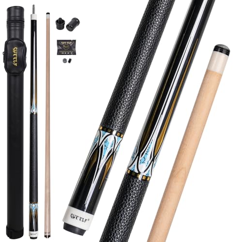 CUEELF 2-Piece Professional Pool Cue Set 58" Low Deflection Shaft Pool Cue with 12.5mm Tip Pool Stick Featuring Premium Leather Grip - color: WD-CA22-1029-03, size: 21 oz