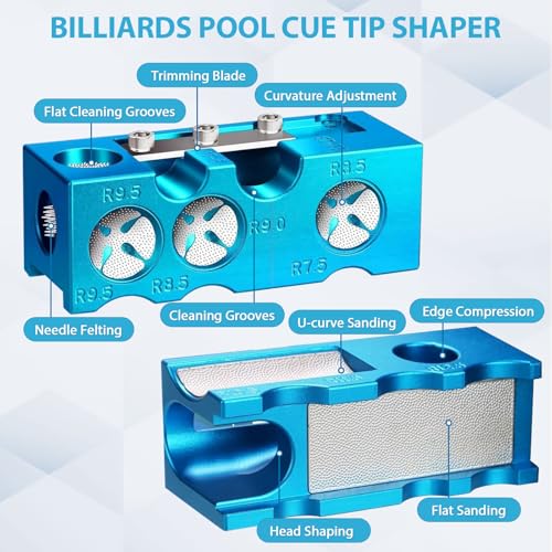 11-in-1 Billiards Pool Cue Tip Shaper, Pool Cue Tips Replacement Kit, Pool Cue Tips,Pool Cue Tip Tool for Replacement and Shaping Cue Tips - color: Blue