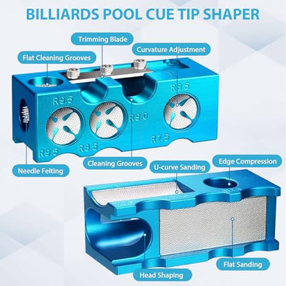 11-in-1 Billiards Pool Cue Tip Shaper, Pool Cue Tips Replacement Kit, Pool Cue Tips,Pool Cue Tip Tool for Replacement and Shaping Cue Tips - color: Blue