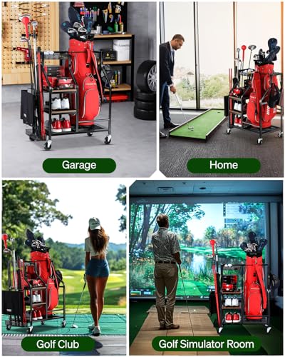 FHXZH Golf Bags Storage Garage Organizer- Golf Bag Stand for Golf Bags, Clubs, Balls, Golf Equipment Accessories, Golf Bag Storage Rack with Wheels for Garage, Club, Basement - style: 1 Golf Bag Organizer
