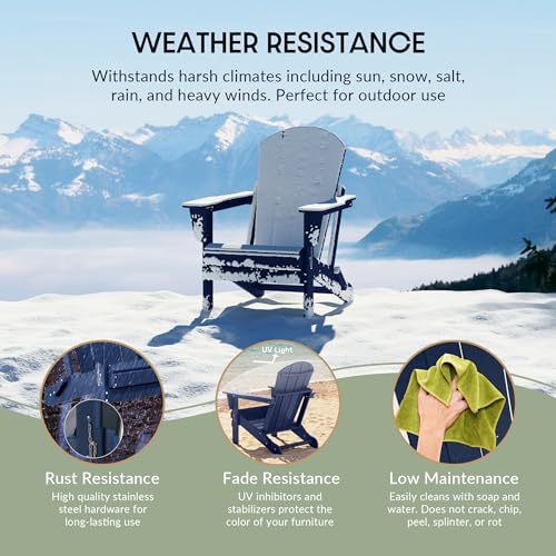WestinTrends Malibu 2 Piece Set Outdoor Folding Poly Adirondack Chair, Navy Blue - color: Navy Blue, size: 2 Chair