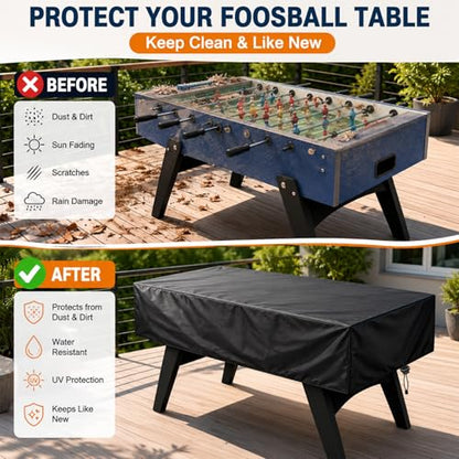 Foosball Table Cover, Heavy Duty Waterproof Outdoor Soccer Table Cover, Dustproof Game Table Protector for Indoor Outdoor Foosball Tables, 63" L x 45" W x 19" H, Black