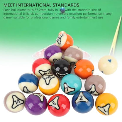 Billiard Balls Set Pool Ball Set 16Pcs Billiard Balls Set US Style Pool Ball Resin 57.2mm Dia for Tournament Practice