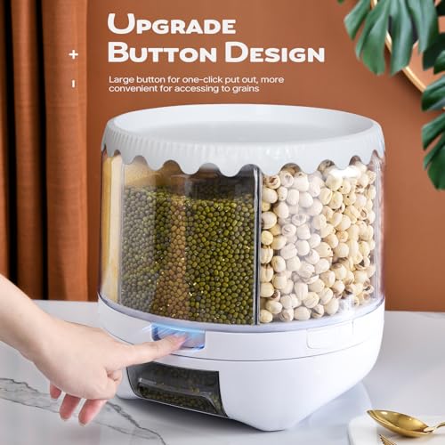 Grain Dispenser, 360° Rotating Storage Container, 6 Grid Food Dispenser with Storage Sealed Lid, Rice Dispenser for Kitchen Grains, Beans, Rice - size: M-2026 NEW