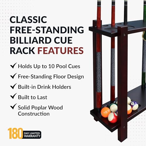 Hathaway Classic Floor Billiard Pool Cue Rack - color: Mahogany