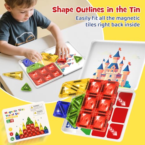 WMXDU Magnetic Tile Mini Diamond Set Travel Size Magnetic Building Toys with Iron Case, Kid's Travel Essential On-The-Go Magnet Construction Toy Set STEM Development Kit Ages 3+, 26-Piece - style: 26pcs-White