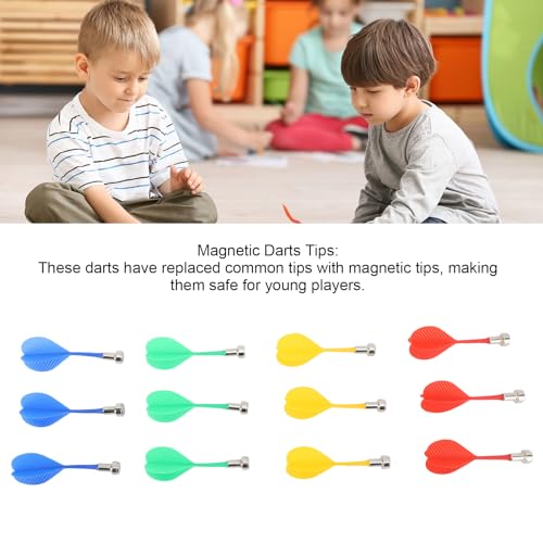 Mingzhe 12PCS Red Green Blue Yellow Magnetic Darts Plastic Replacement Darts for Magnet Dartboard Target Game