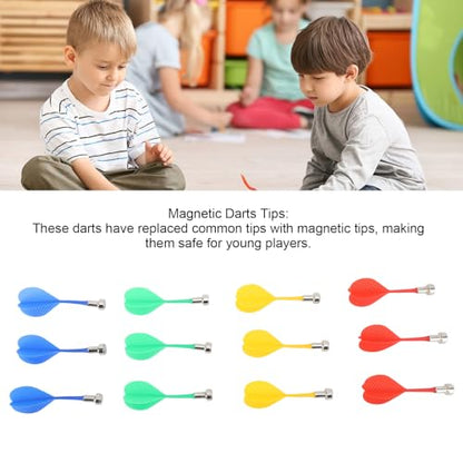 Mingzhe 12PCS Red Green Blue Yellow Magnetic Darts Plastic Replacement Darts for Magnet Dartboard Target Game