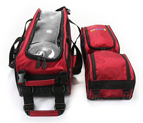 3 Ball Deluxe Bowling Tournament Roller Tote with detachable Shoe and Accessory Bag - color: Red-White-Blue