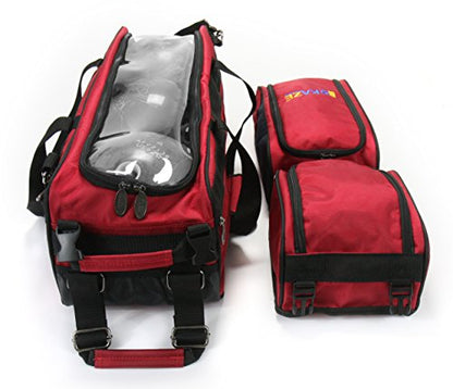 3 Ball Deluxe Bowling Tournament Roller Tote with detachable Shoe and Accessory Bag - color: Red-White-Blue