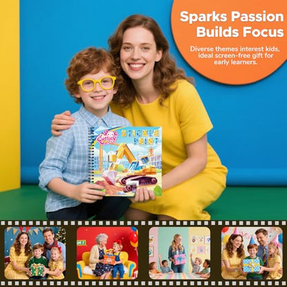 2PCS Paint by Number Sticker Book - Kids Crafts & Acitivity Puzzles Book for Ages 4-10,Mess-Free Travel Toys for Road Trip & Airplane,Perfect Gifts & Basket Stuffers for Kids - color: Vehicle,space
