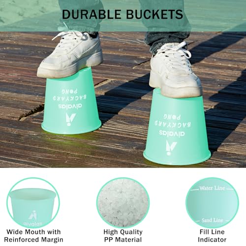 Aivalas Yard Pong Outdoor Games Glow Set in Dark for Adults,Family and Kids,Giant Yard Pong for Beach,Camping,Lawn,Backyard and Yard Parties,with Buckets, Balls and Carrying Bag