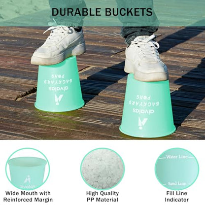 Aivalas Yard Pong Outdoor Games Glow Set in Dark for Adults,Family and Kids,Giant Yard Pong for Beach,Camping,Lawn,Backyard and Yard Parties,with Buckets, Balls and Carrying Bag