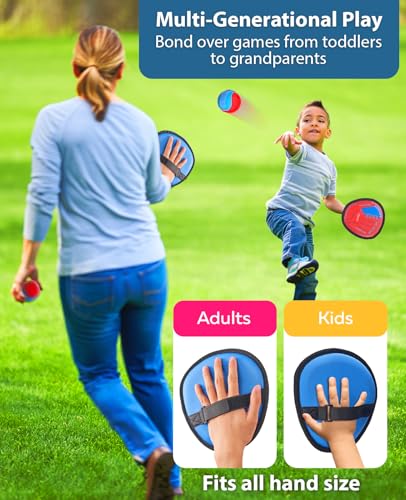 JoyCat Toss and Catch Ball Game for Kids, 2 Paddle Sticky Ball Set, Toddler Baseball Catch Toy, Outdoor Game for Beach, Yard & Camping, Sports Birthday Gifts for Boys Girls Ages 3-12 - style: 2 Paddles 2 Balls