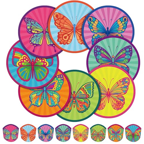 Gejoy 24 Pcs Colorful Butterfly Foldable Fan Style Summer Butterfly Handheld Round Folding Flying Disc for Women Man Daily Use Festival Wedding Party Favors Decorations Portable, 8 Style - color: Colorful Butterflies