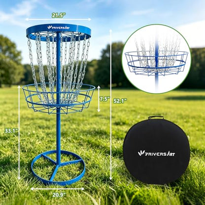 Portable Disc Golf Basket, 24-Chain, All-Weather Metal Disc Golf Goal with Heavy-Duty Carrying Bag, Easy Assembly for Backyard, Park & Outdoor Training - style: Blue