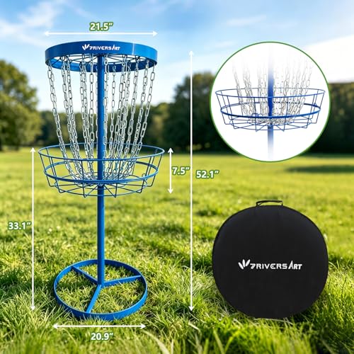 Portable Disc Golf Basket, 24-Chain, All-Weather Metal Disc Golf Goal with Heavy-Duty Carrying Bag, Easy Assembly for Backyard, Park & Outdoor Training - style: Blue