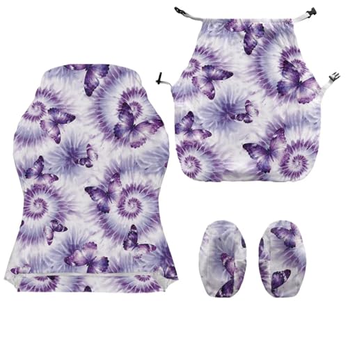 Butterfly Print Gaming Chair Covers Slipcovers with Armrest Covers Tie Dye Print Computer & Gaming Chair Slipcover Universal Fit for Desk/Swivel/Rotating Chairs Protector - color: Purple and White - Butterfly Tie Dye