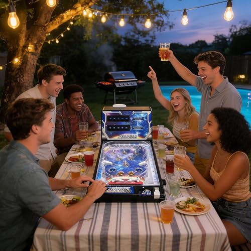 Mini Pinball Machine Electronic Tabletop Arcade Pinball Game Retro Desktop Birthday Pinball Gifts Toy with Light Sound Digital Scoreboard