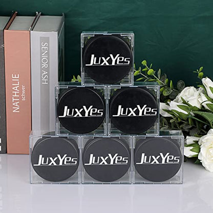 JUXYES Pack of 6 Plastic Clear Hockey Puck Display Case, Stackable Hockey Puck Holder Display Case Square Cube Transparent Hockey Puck Free Standing Display Cases