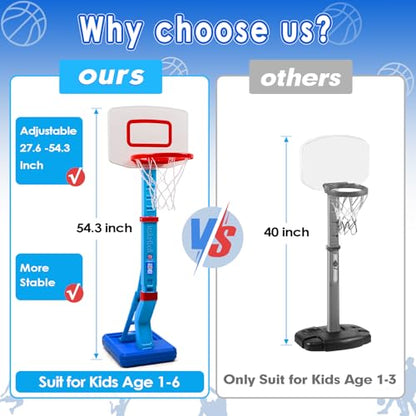 Toddler Basketball Hoop Indoor Outdoor - Height Adjustable 27.6-54 Inches (5 Slots), Kids Basketball Hoop with 4 Inflatable Balls & Pump, Safe Toddler Toys for 1-6 Year Old Boys Girls - color: blue