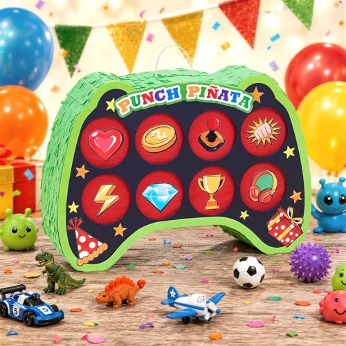 WERNNSAI Game Punch Piñata - Punch Box Piñata with 4 Replacement Punch Papers & 4 Sets of DIY Stickers, Hanging Unboxing Game Supplies for Video Game Party, Gamer Birthday, School Carnival Decor - style: Game Punch