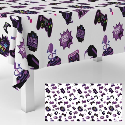 Purple Video Game Party Tablecloth Gamer Birthday Party Supplies Level Up Decorations High Score Video Gaming Theme Table Cover for Dining Banquet Fiesta Picnic Anniversary Wedding Party Decorations - size: Purple