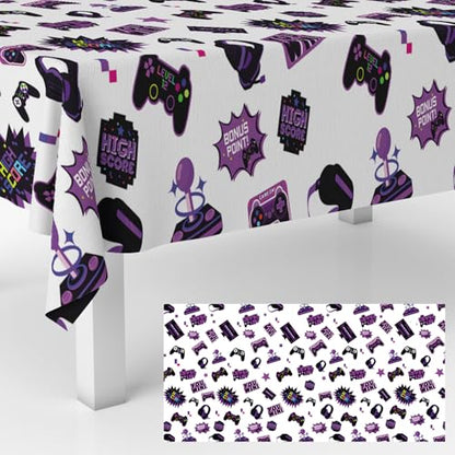 Purple Video Game Party Tablecloth Gamer Birthday Party Supplies Level Up Decorations High Score Video Gaming Theme Table Cover for Dining Banquet Fiesta Picnic Anniversary Wedding Party Decorations - size: Purple