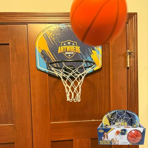 Anywhere Sports Silent Basketball & Hoop Set – Over-The-Door, Quiet Play for Kids, Easy Clip-On Mount, Includes 6-Inch Foam Basketball