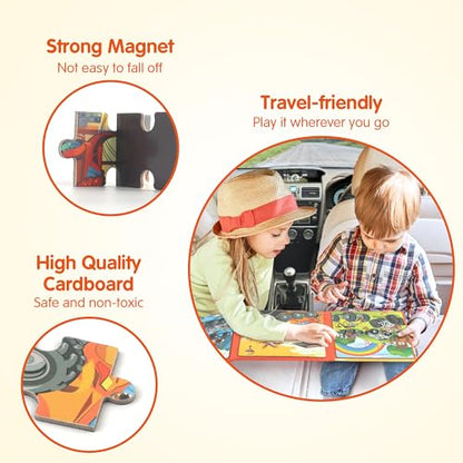 SYNARRY Magnetic Puzzles for Toddlers 3-5, 20 Pieces Travel Puzzles for Kids Ages 4-6, Easter Basket Stuffers Gifts for Kids, Car Airplane Road Trip Activities Toys for 3 4 5 6 Year Old Children - style: Truck