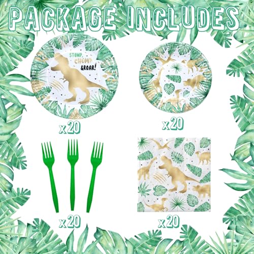 Gold Dinosaur Birthday Party Favors & Decorations - Dinosaur Theme Tableware Set with Plates, Napkins, and Forks - style: Gold Dinosaur