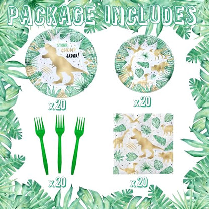 Gold Dinosaur Birthday Party Favors & Decorations - Dinosaur Theme Tableware Set with Plates, Napkins, and Forks - style: Gold Dinosaur