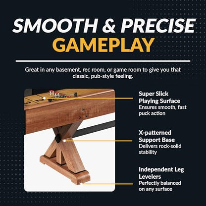 Hathaway Daulton 9-ft Shuffleboard Table for Family Game Rooms with Padded Sidewalls, Legs Levelers, 8 Pucks, Table Brush and Wax, White Oak Finish
