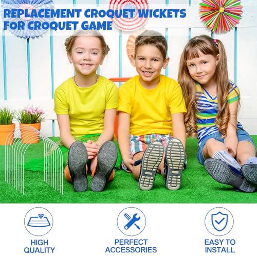 Deekin Set of 9 Croquet Wickets Replacement for Croquet Metal Hoops with Galvanized and Plastic Coating for Family Lawn Backyard Outdoor Game(U Shape) - style: U Shape