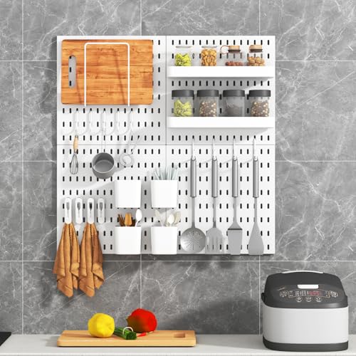 Pegboard Combination Kit, 4 Peg Boards White Pegboard for Walls, Office Wall Organizer, Gaming Room Wall, Nursery Storage, 22"x22" - color: White