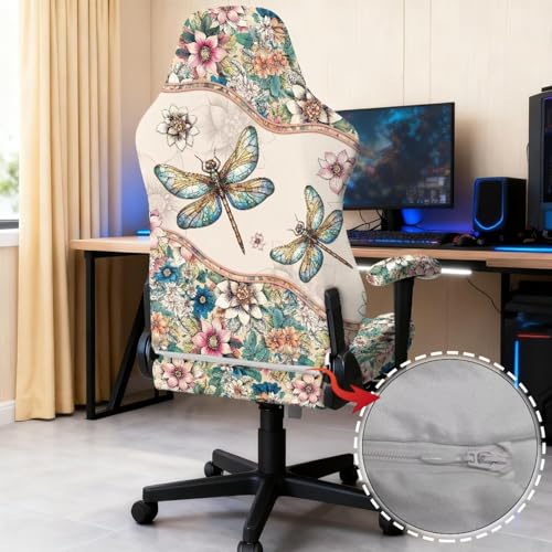 Suobstales Boho Mandala Dragonfly Pattern Gaming Chair Covers with Armrest Cover, Stretch Washable Computer Gaming Chair Slipcovers for Armchair, Swivel, Computer Boss Chair - color: Boho Mandala Dragonfly