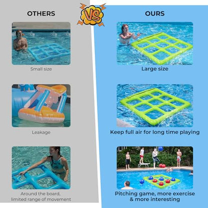 TicTac Shot Pool Toys Games Set- Tic Tac Toe Inflatable Pool Toy with 10 Balls - for Adults Teens Kids 2-10 Players - color: Green
