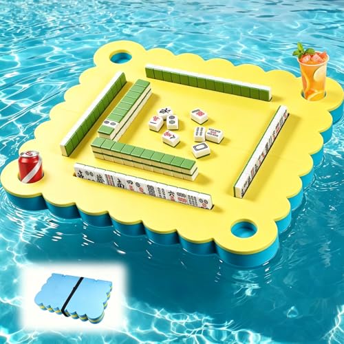 36" Foldable Floating Mahjong Table for Pool, 3-in-1 Foam Board Mat for Card Games, Scrabble, Dominoes, Waterproof Pool Mahjong Float Desk for Adults Summer Swimming Pool Party Tray