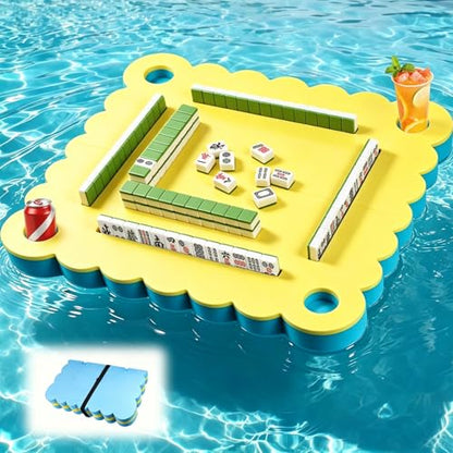 36" Foldable Floating Mahjong Table for Pool, 3-in-1 Foam Board Mat for Card Games, Scrabble, Dominoes, Waterproof Pool Mahjong Float Desk for Adults Summer Swimming Pool Party Tray
