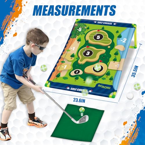 Velcro Golf Chipping Game Set w/t 2 Clubs, Portable Sticky Golf Battle Game for Indoor Outdoor Backyard Park Beach, Practice Kit for Kids Juniors Adult Family, Golf Gifts for Party Birthday Christmas